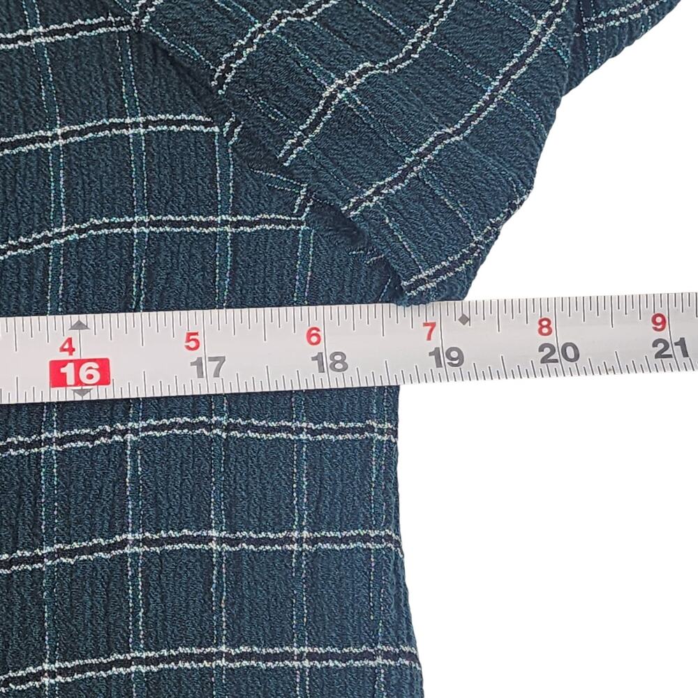 J Jill Blouse Green Plaid Button Front Relaxed Fit 3/4 Sleeve Top Womens Small - Picture 9 of 13